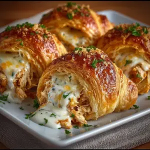 Cheesy Chicken Crescent Rolls fresh from the oven, golden and gooey.