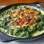 Delicious cheesy creamed spinach served in a bowl