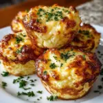 Cheesy mashed potato muffins fresh out of the oven, golden and delicious.