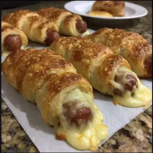 Cheesy Pigs In A Blanket appetizer served on a platter