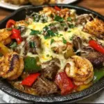 Cheesy Steak & Shrimp Skillet Bowl served in a skillet