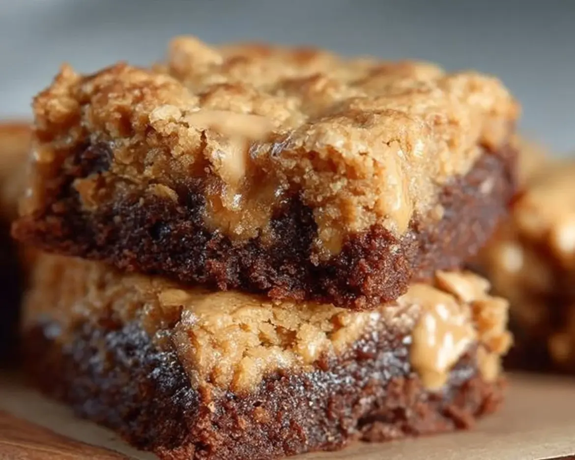 Delicious chewy peanut butter brownies with a rich chocolate finish