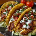 Delicious Chicken Bacon Ranch Tacos topped with cheese and fresh ingredients
