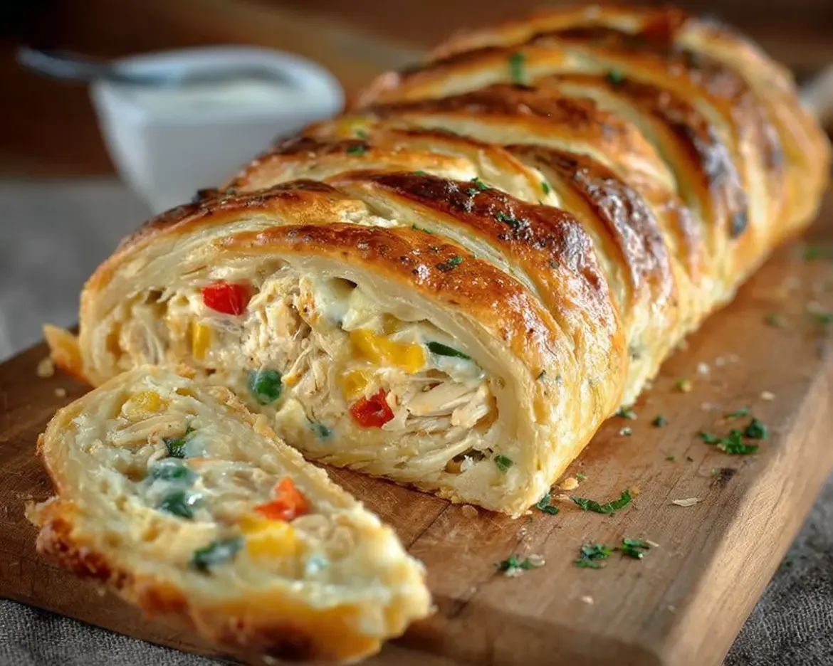 Delicious Chicken Pot Pie Crescent Braid with flaky pastry and savory filling
