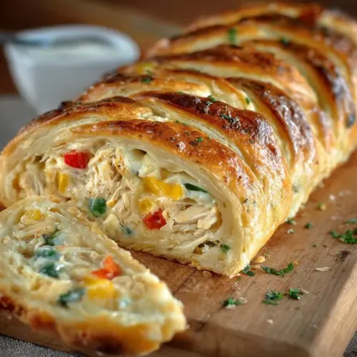 Delicious Chicken Pot Pie Crescent Braid with flaky pastry and savory filling