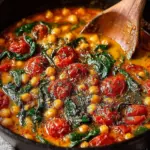 Delicious Chickpea Coconut Curry served in a bowl with fresh herbs.
