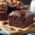 Chocolate Buttermilk Cake with creamy frosting on top