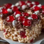 Chocolate Covered Cherry Rice Krispies Treats on a plate
