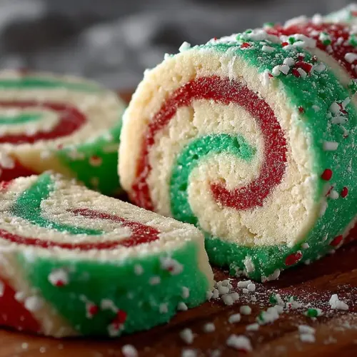 Colorful and festive Christmas Pinwheel Cookies on a decorative plate.