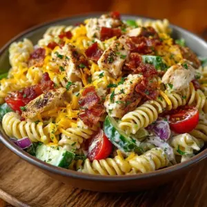 Delicious Club Sandwich Pasta Salad with fresh ingredients and vibrant colors