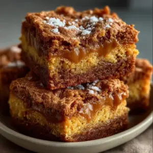 Delicious Cookie Butter Blondies topped with cookie crumbs and drizzled with chocolate.