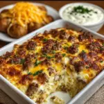 Delicious Crack Breakfast Casserole served hot, showcasing cheesy layers and toppings.