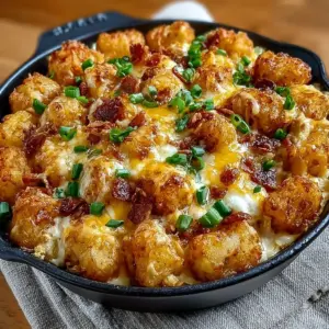Delicious Cracked Out Chicken Tater Tot Casserole served in a baking dish.
