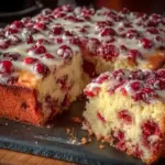 Delicious cranberry Christmas cake decorated for the holiday season