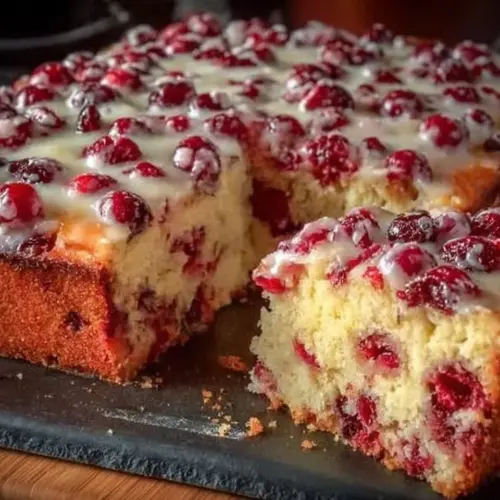 Delicious cranberry Christmas cake decorated for the holiday season