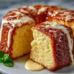 Slice of cream cheese pound cake on a plate with berries