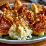 Cream cheese wontons filled with chicken and pepper jack cheese, served crispy.