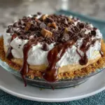 Delicious creamy chocolate peanut butter pie garnished with chocolate shavings