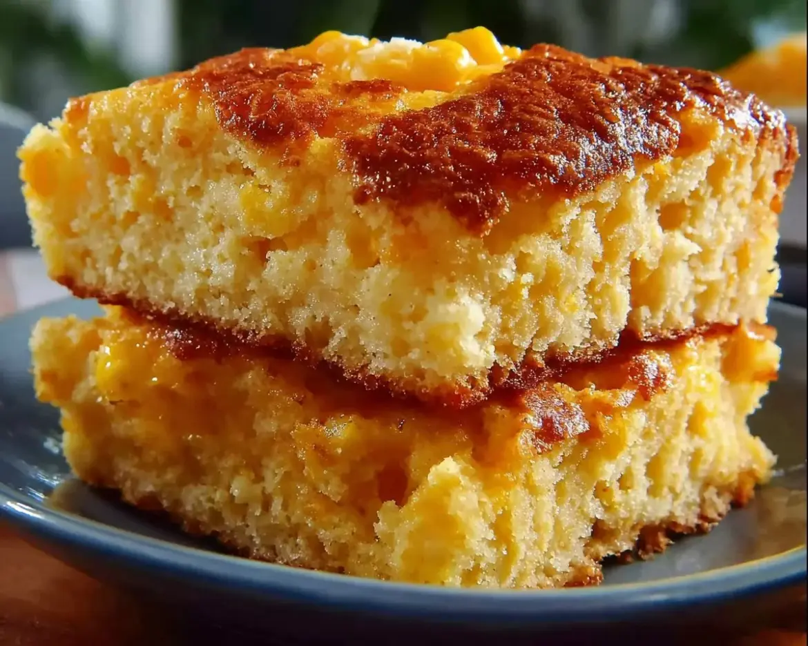Delicious creamy cornbread casserole baked to golden perfection