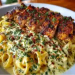 Creamy Mozzarella Chicken Linguine dish with garlic cajun butter sauce