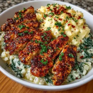Creamy Parmesan Spinach Rice served with spicy garlic chicken meal