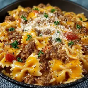 Creamy Velveeta Beef & Bowtie Pasta dish served in a bowl