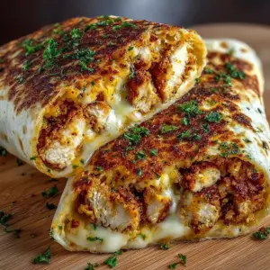 Crispy Parmesan Garlic Chicken Burritos served with fresh toppings