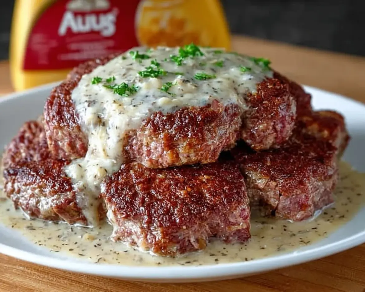 Succulent Crock Pot cube steak served with gravy and vegetables