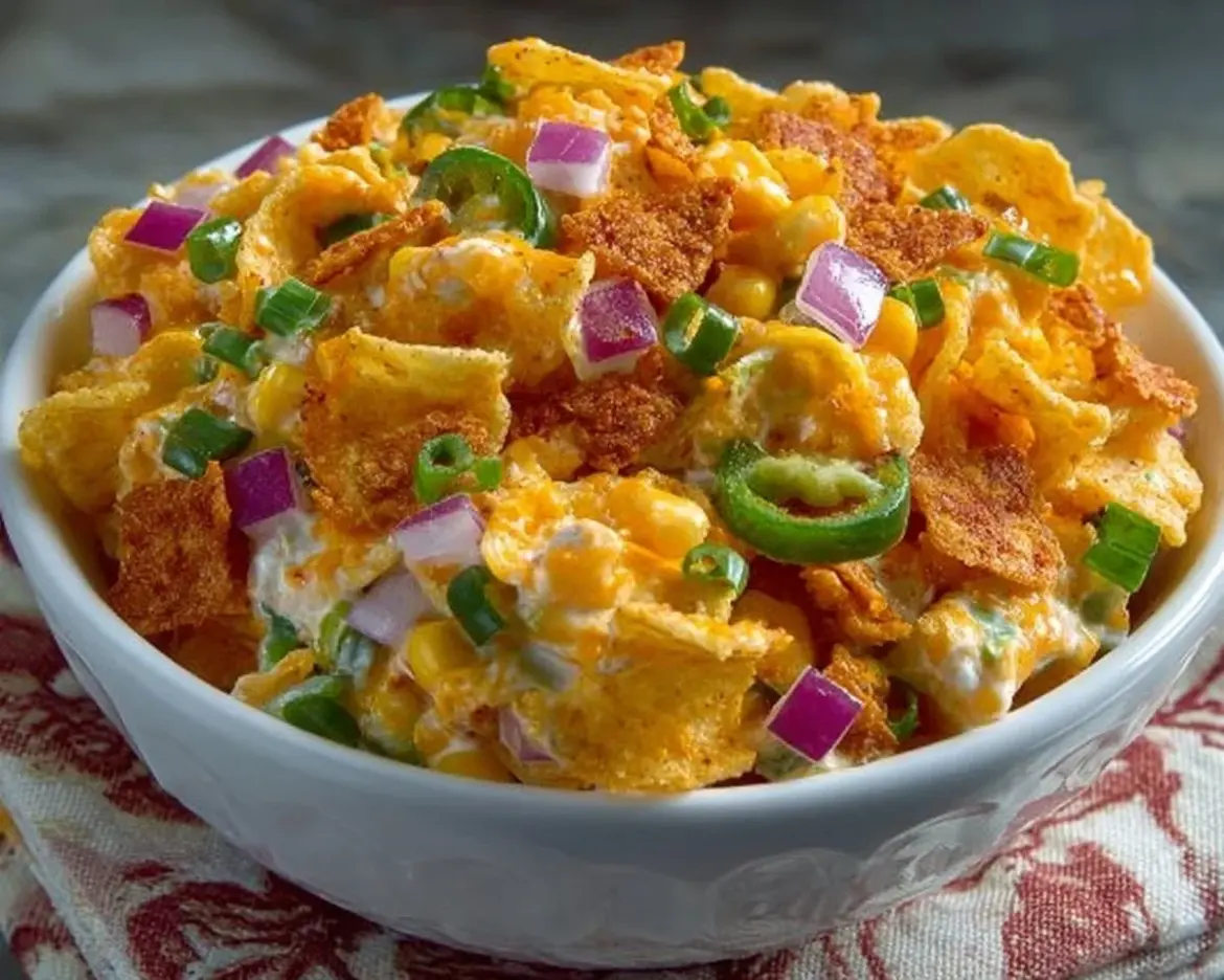 Delicious Frito Corn Salad with crunchy ingredients and fresh flavors.