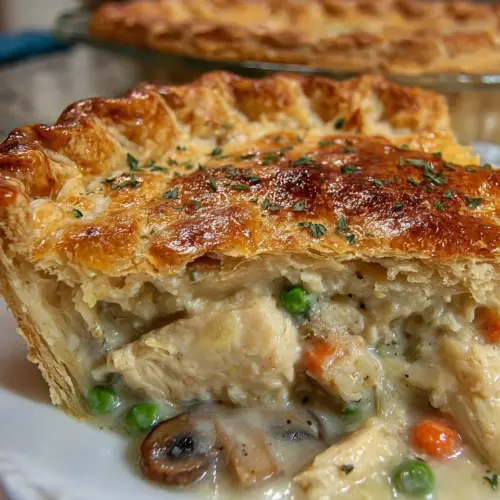 Delicious chicken pot pie filled with chicken and vegetables in a flaky crust