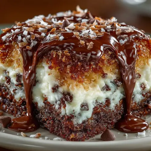 Delicious Earthquake Cake with cream cheese, chocolate, and nuts