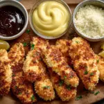 Delicious and crispy air fryer chicken tenders served with dipping sauce.
