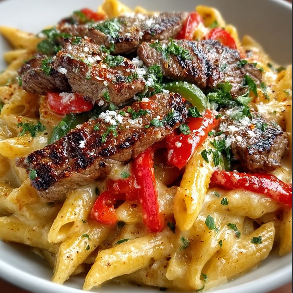 Creamy Cajun Steak Penne with Garlic & Parmesan