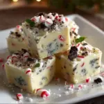 Festive Mint Oreo White Chocolate Fudge with crushed Oreos on top