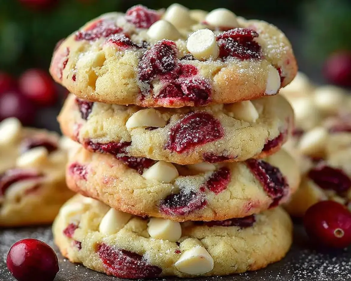 Fresh cranberry and white chocolate cookies with a sprinkle of sugar