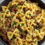 Garlic Butter Bowtie Pasta with Ground Beef, a delicious and easy recipe.