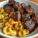 Garlic Butter Steak Bites served in chipotle cheddar shells, a delicious gourmet dish.