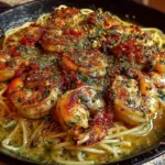 Delicious Garlic Shrimp Pasta served in a bowl with parsley garnish