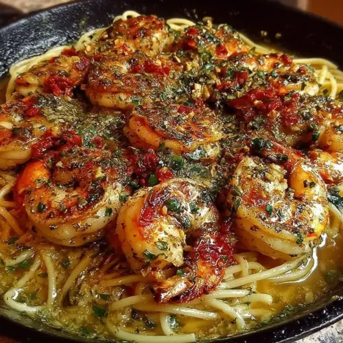 Delicious Garlic Shrimp Pasta served in a bowl with parsley garnish