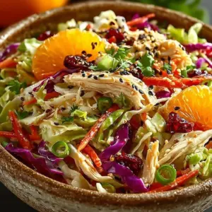 Ginger Sesame Chicken Coleslaw Salad with fresh vegetables and sesame dressing.