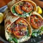 Delicious Grilled Shrimp Caesar Wraps served on a plate with fresh ingredients
