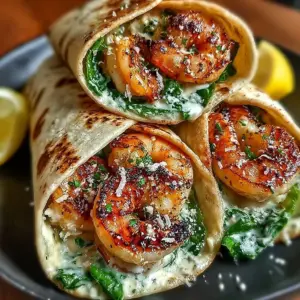 Delicious Grilled Shrimp Caesar Wraps served on a plate with fresh ingredients