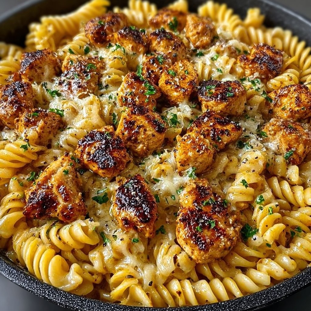 Cheesy Cajun Garlic Chicken Rotini Skillet