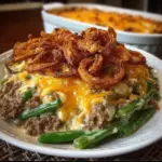 Delicious Hamburger Green Bean Casserole served in a baking dish