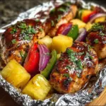 Hawaiian BBQ Chicken and Pineapple Foil Packets ready for grilling