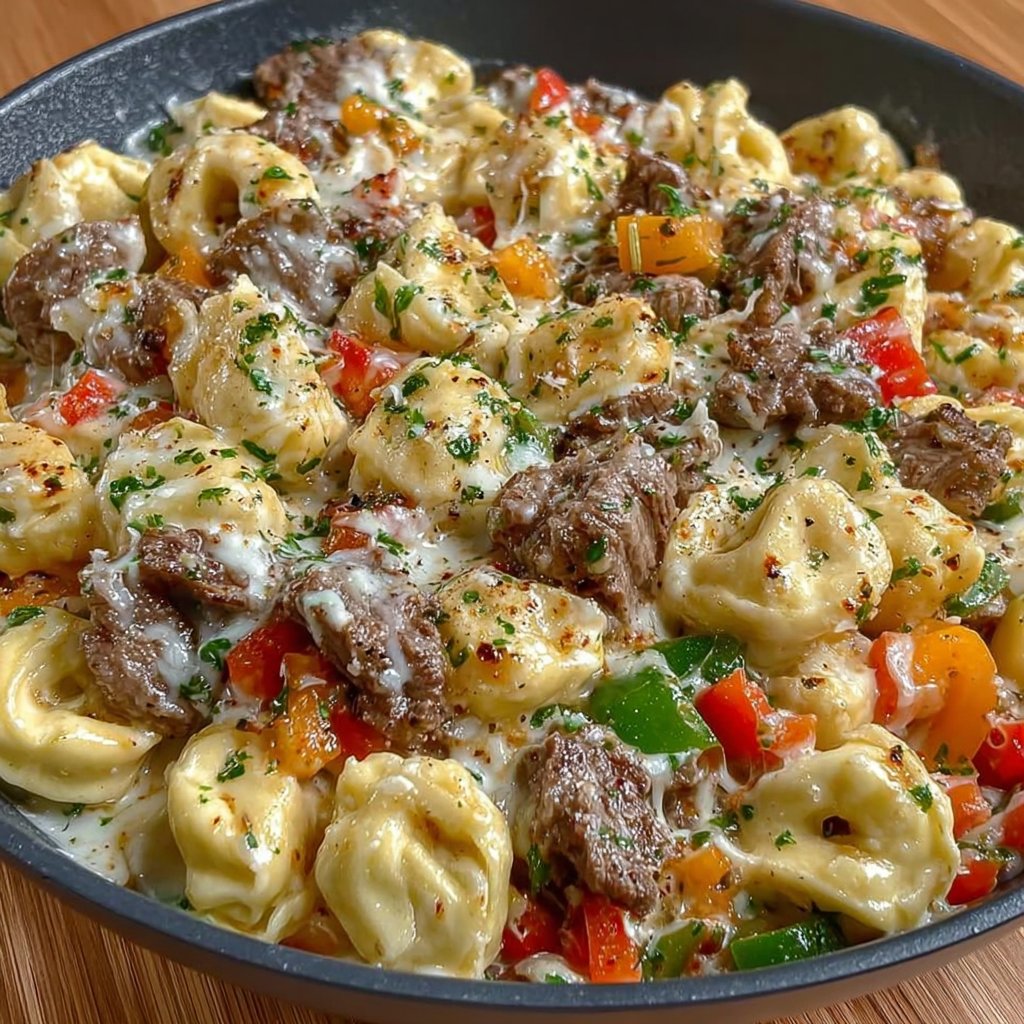 Cheesy Philly Steak Tortellini Skillet