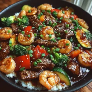 Delicious Hoisin Beef stir-fry with shrimp and fresh vegetables