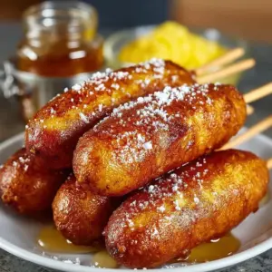 A plate of homemade corn dogs served with mustard and dipping sauce.