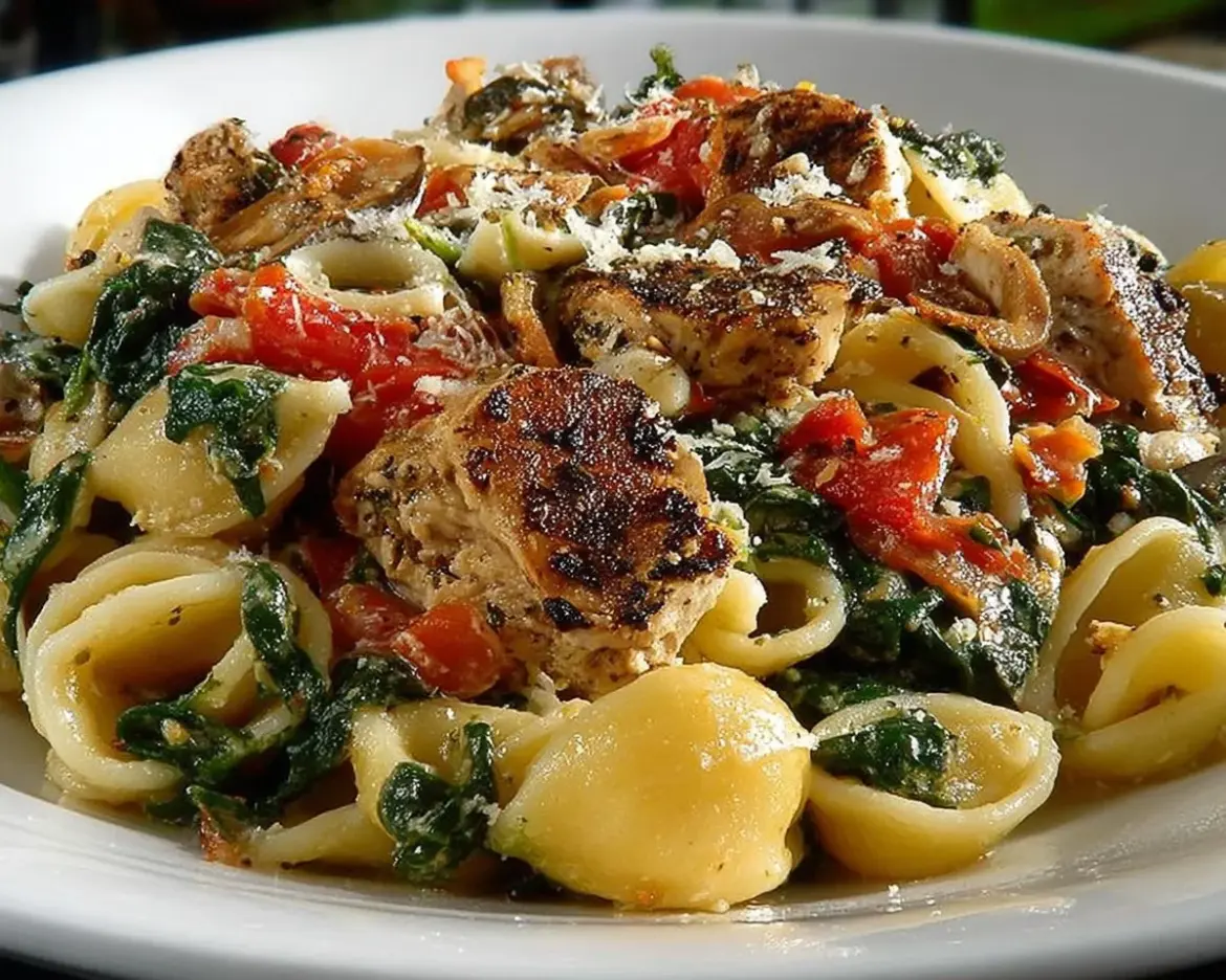 Delicious Italian Chicken Skillet served with herbs and vegetables