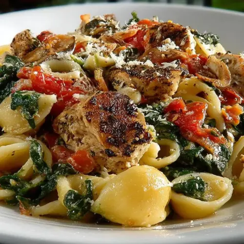 Delicious Italian Chicken Skillet served with herbs and vegetables